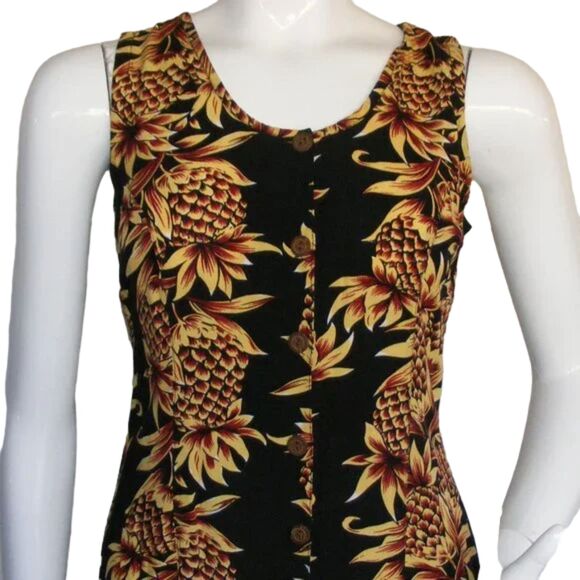 PINEAPPLE MOON Midi Dress, 2, Pineapple print, Sleeveless, Sheath, Black/Yellow - Picture 2 of 13